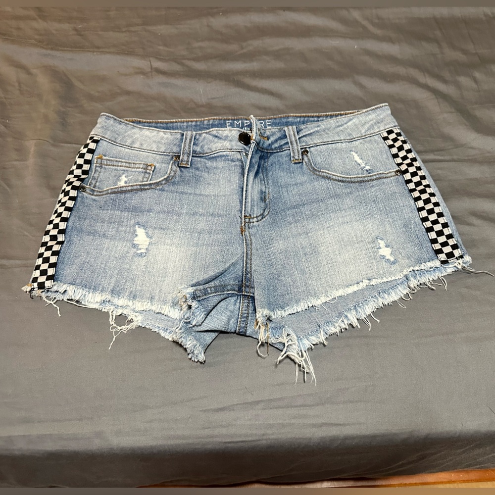 Empyre Light Blue Jean Shorts with Checkered Sides